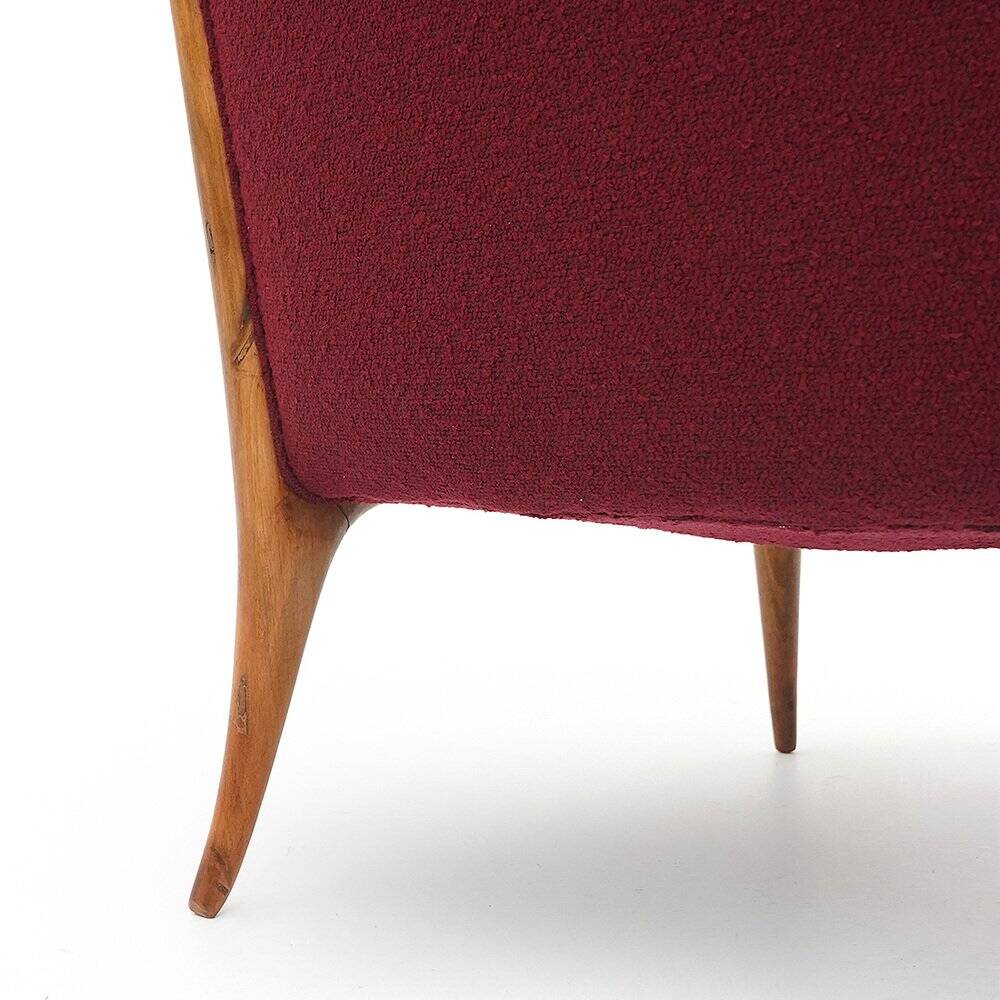 Set of wooden and boucle chairs, 1940s