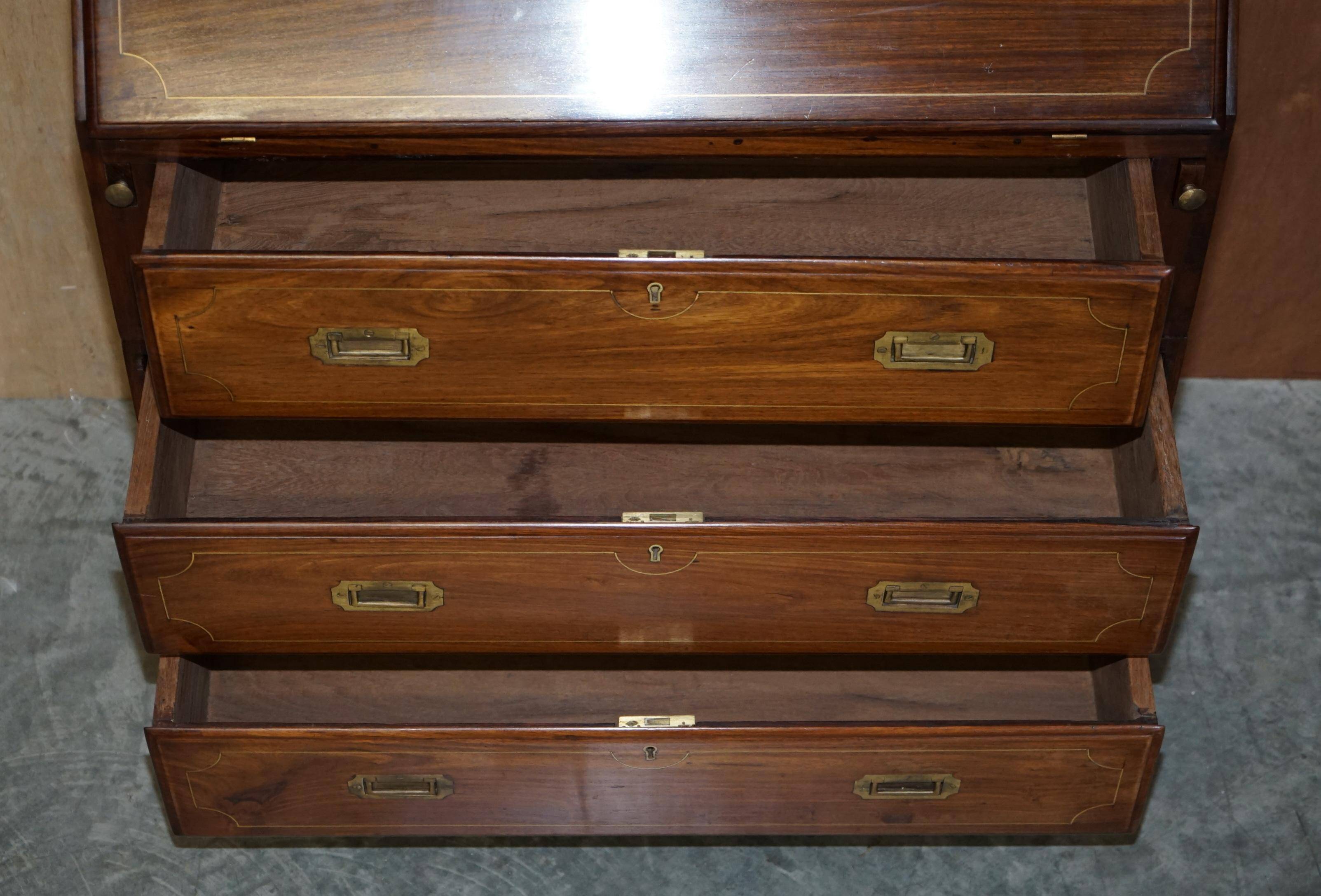 Anglo-Indian military desk in camphor wood and brass