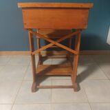 School desk circa 1950, bench, desk.