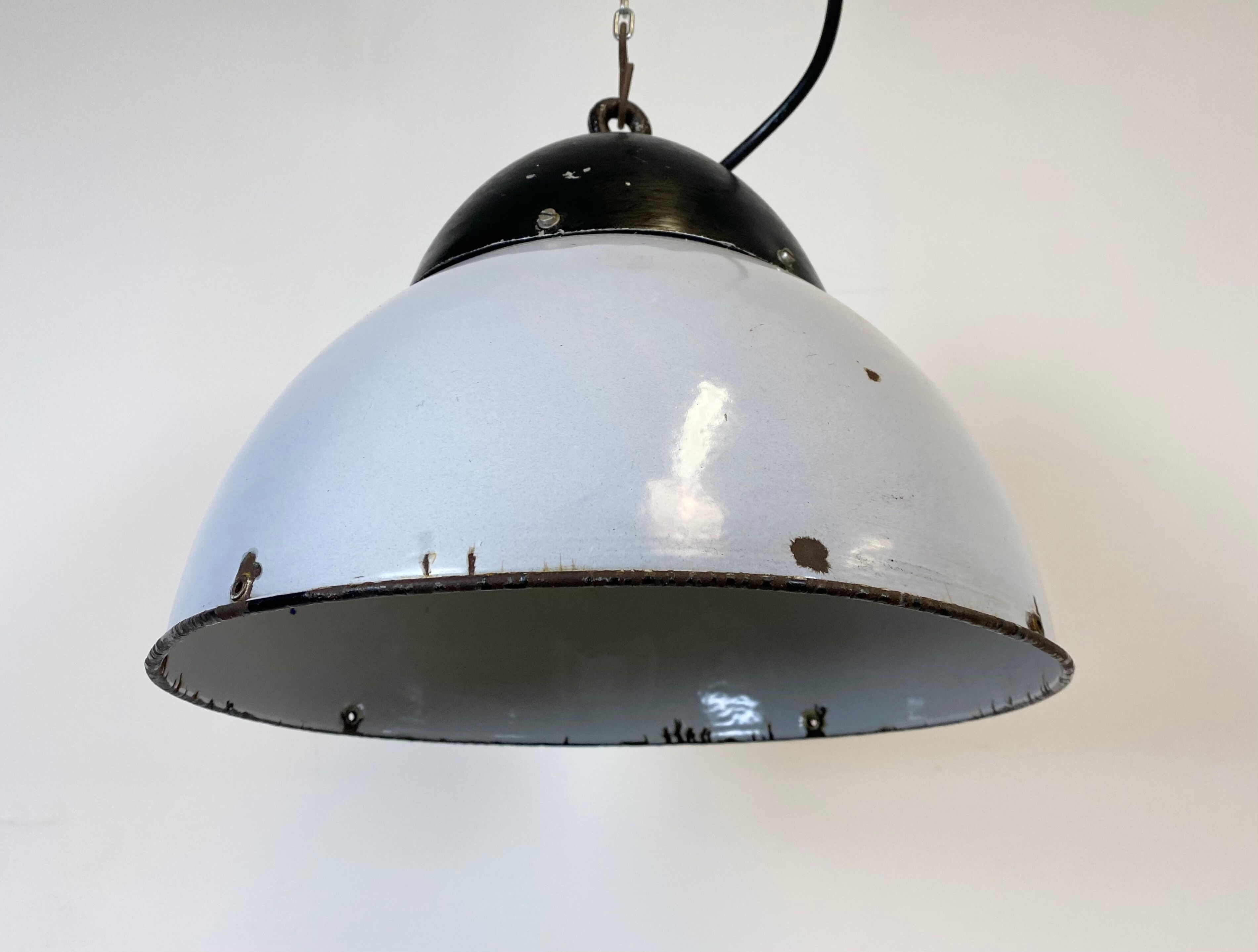 Vintage Grey Enamelled Hanging Lamp