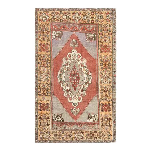 Vintage Turkish Oushak Handmade Wool Cotton Red Area Rug 132x224
