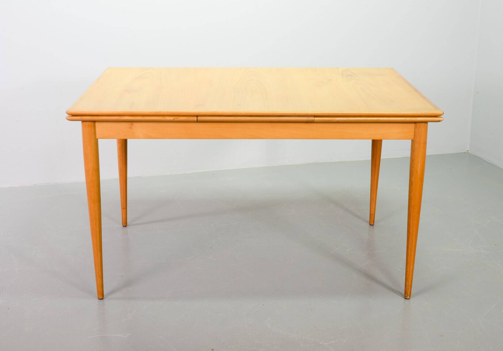 Large Extendable Solid Beech Wooden Dining Table Arno Lambrecht style 1950s
