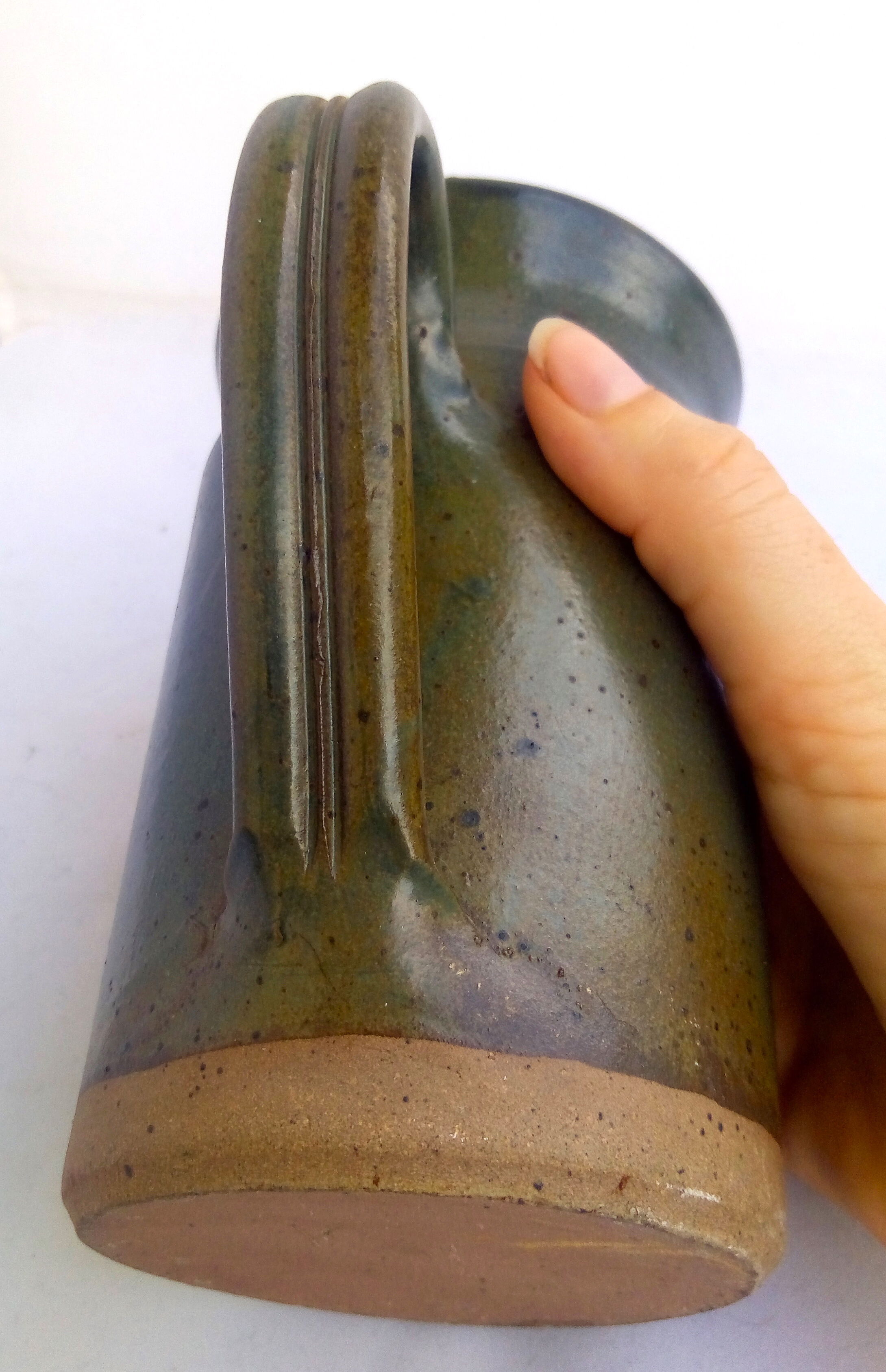 Khaki green enamelled pitcher