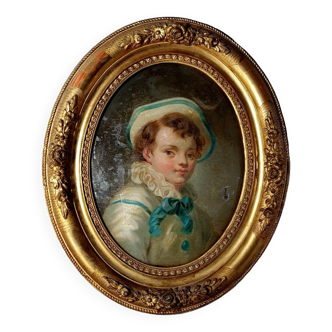 French School XIXth century: portrait oil on canvas under glass dated 1862 SB191