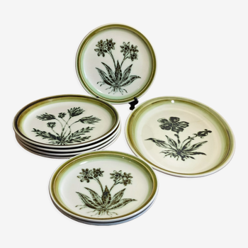 Assiettes et plat Gien décor herbiers