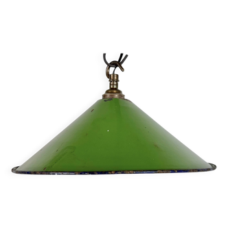 Industrial British Green Enamel Factory Pendant Lamp, 1950s