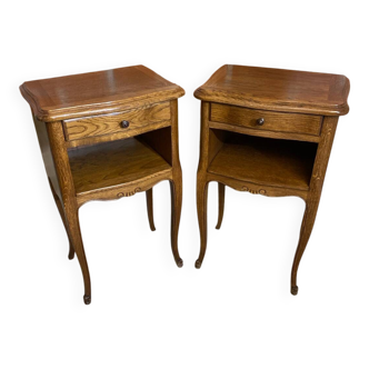 Pair of Antique Louis XV Style Wooden Bedside Tables with Drawer & Case