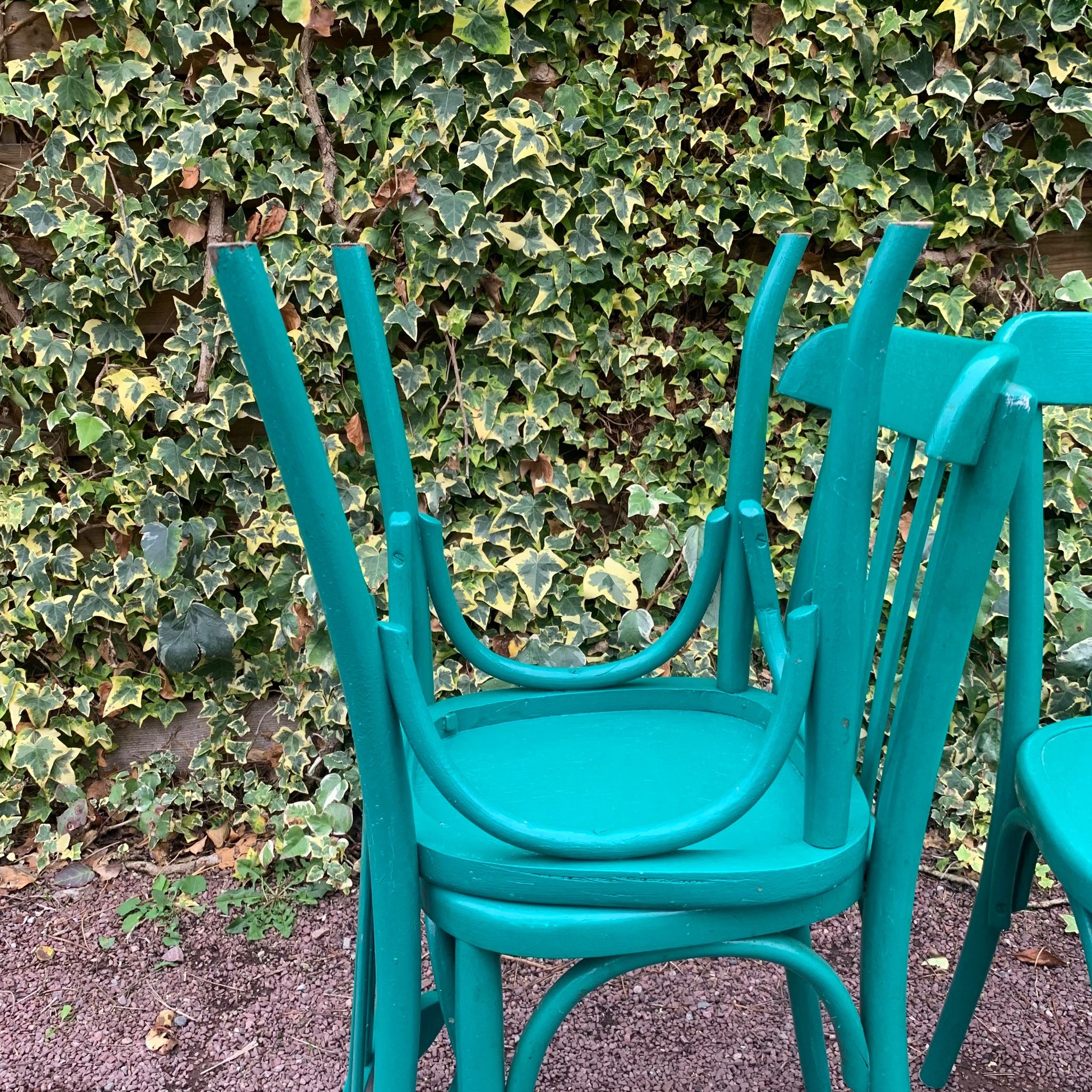 Set of 4 green bistro chairs