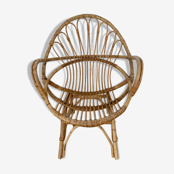 Armchair basket in vintage rattan 60's