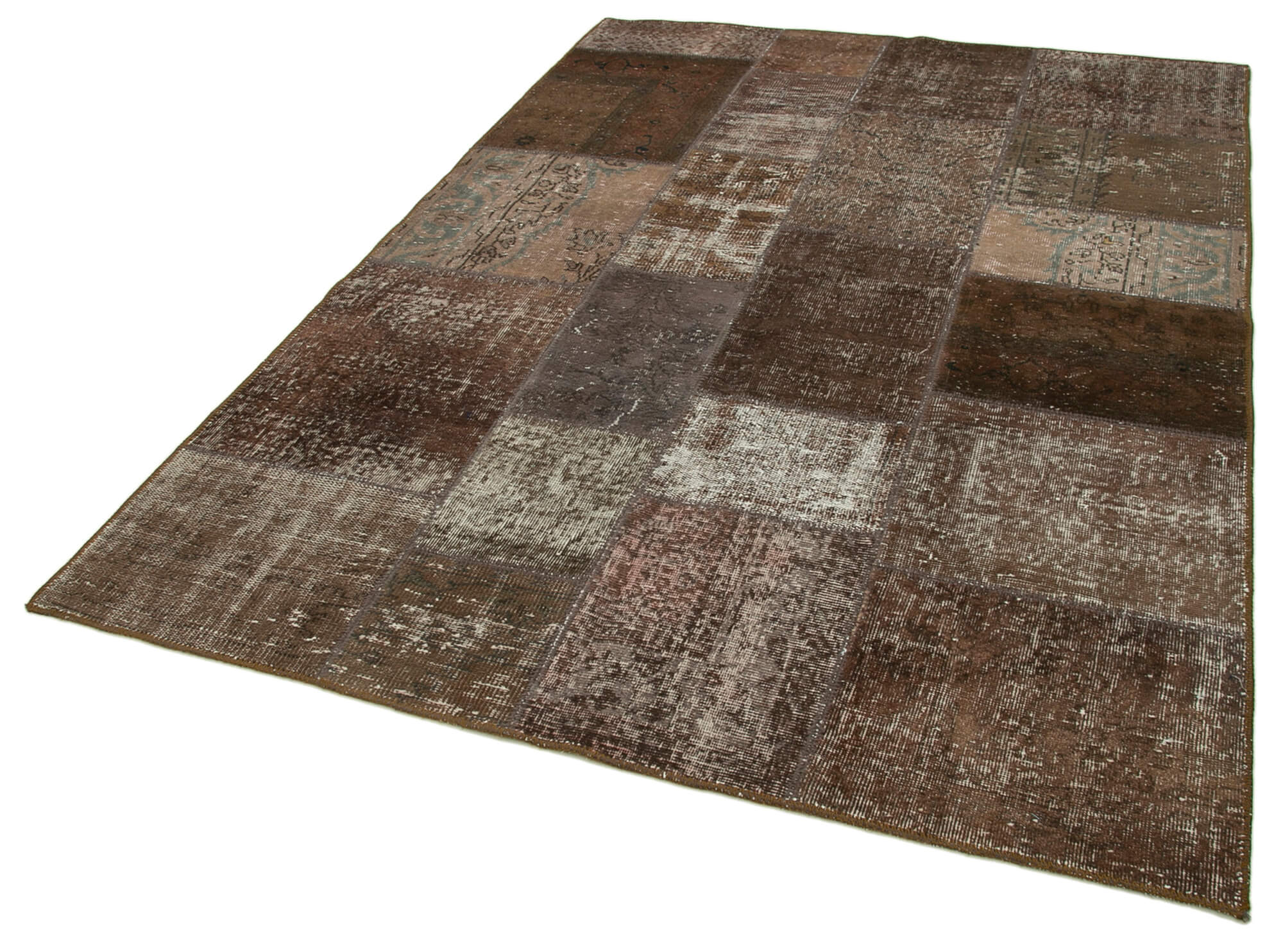 Hand-knotted oriental overdyed 170 cm x 243 cm brown patchwork carpet