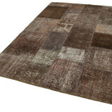 Hand-knotted oriental overdyed 170 cm x 243 cm brown patchwork carpet