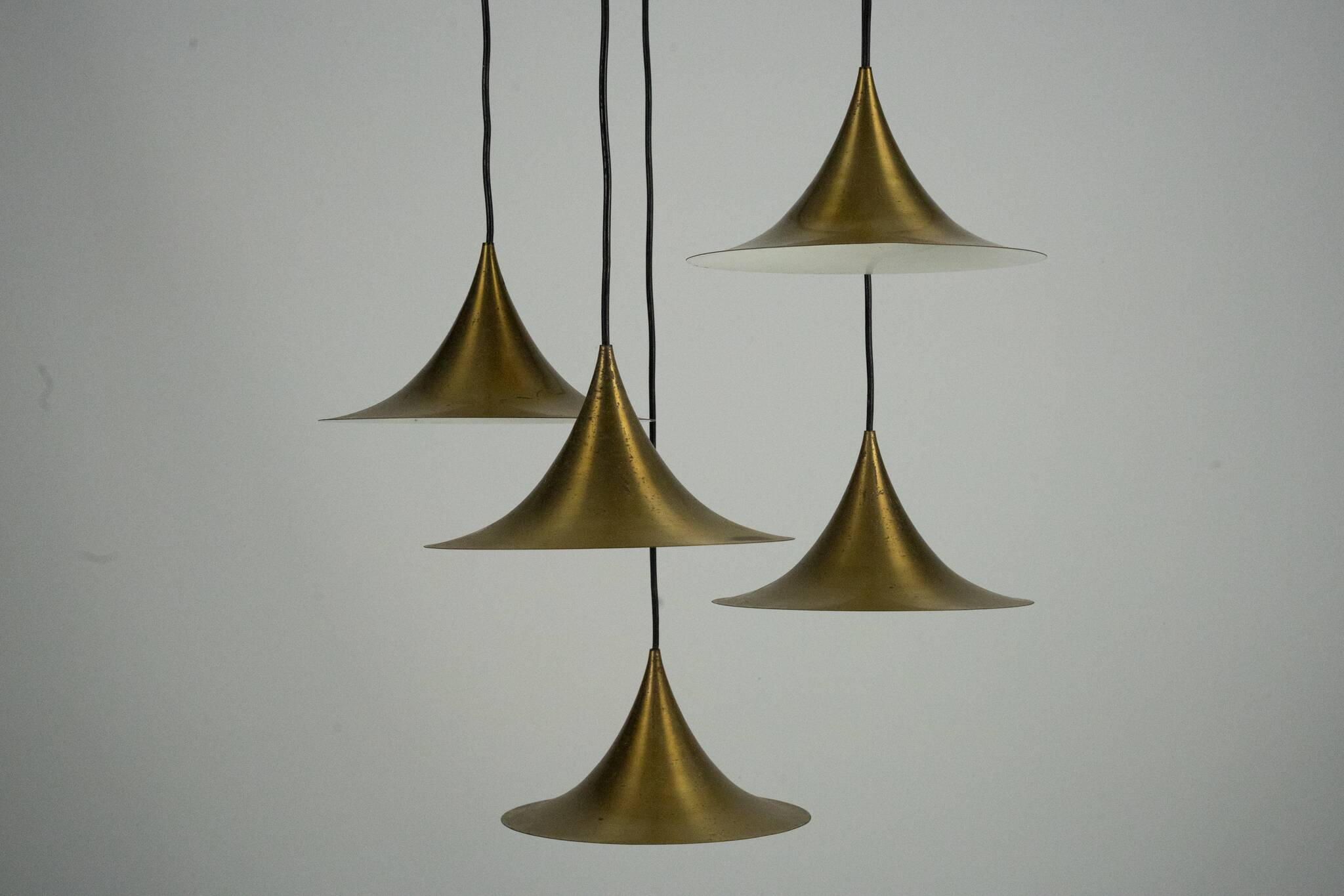 Fog & Morup, Midcentury Brass Pendant with Five Pendant Drops. Danmark 1960