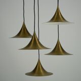 Fog & Morup, Midcentury Brass Pendant with Five Pendant Drops. Danmark 1960