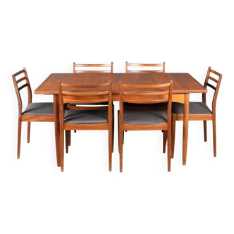 G Plan Two Leaf Extending Dining Table & Six Chairs Seats 6-10