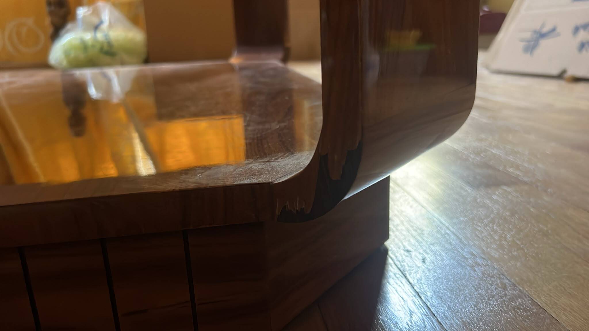 Varnished coffee table in exotic wood