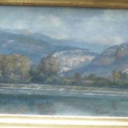 Painting by J. GIRARD-CONDAMIN, Lyon school, the banks of the Rhône and the mountains of Bugey