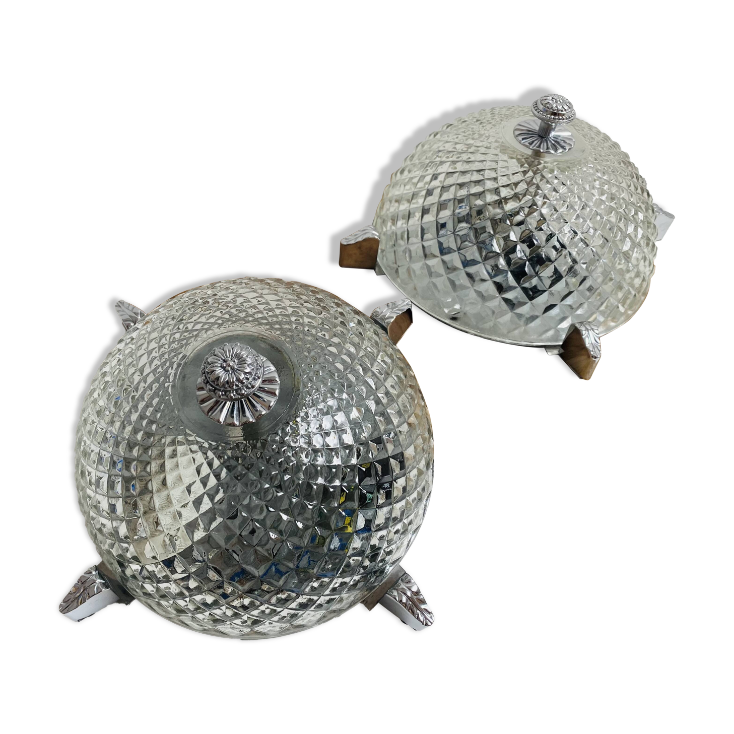 Pair of chrome-plated glass sconces