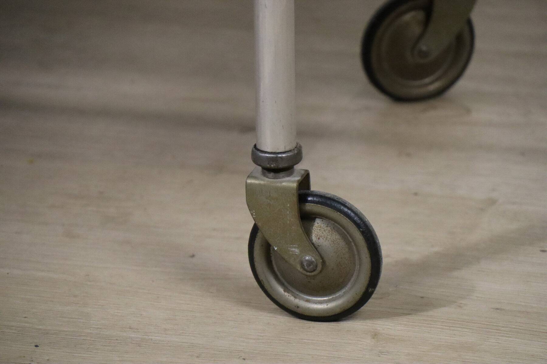 Desserte roulante vintage années 70 en métal chromé et verre miroir