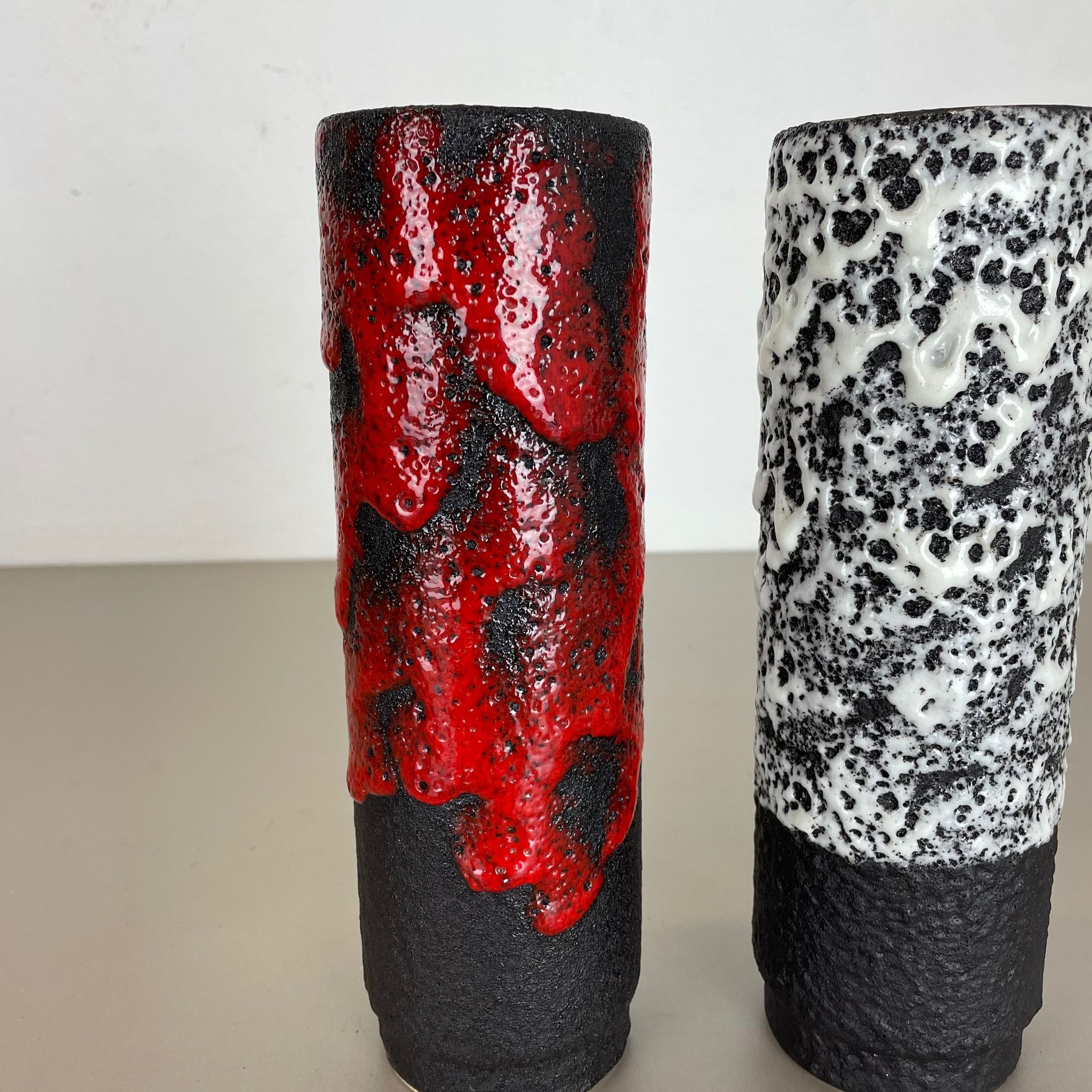 Set of Two Pottery Fat Lava Vases "Black-red-white" by Jopeko, Germany, 1970s