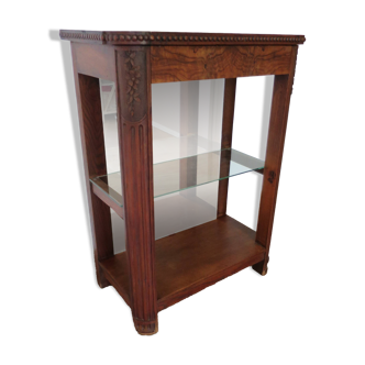 Shelf-Display case-with mirror & glass-Empire style-Walnut stain-1 drawer
