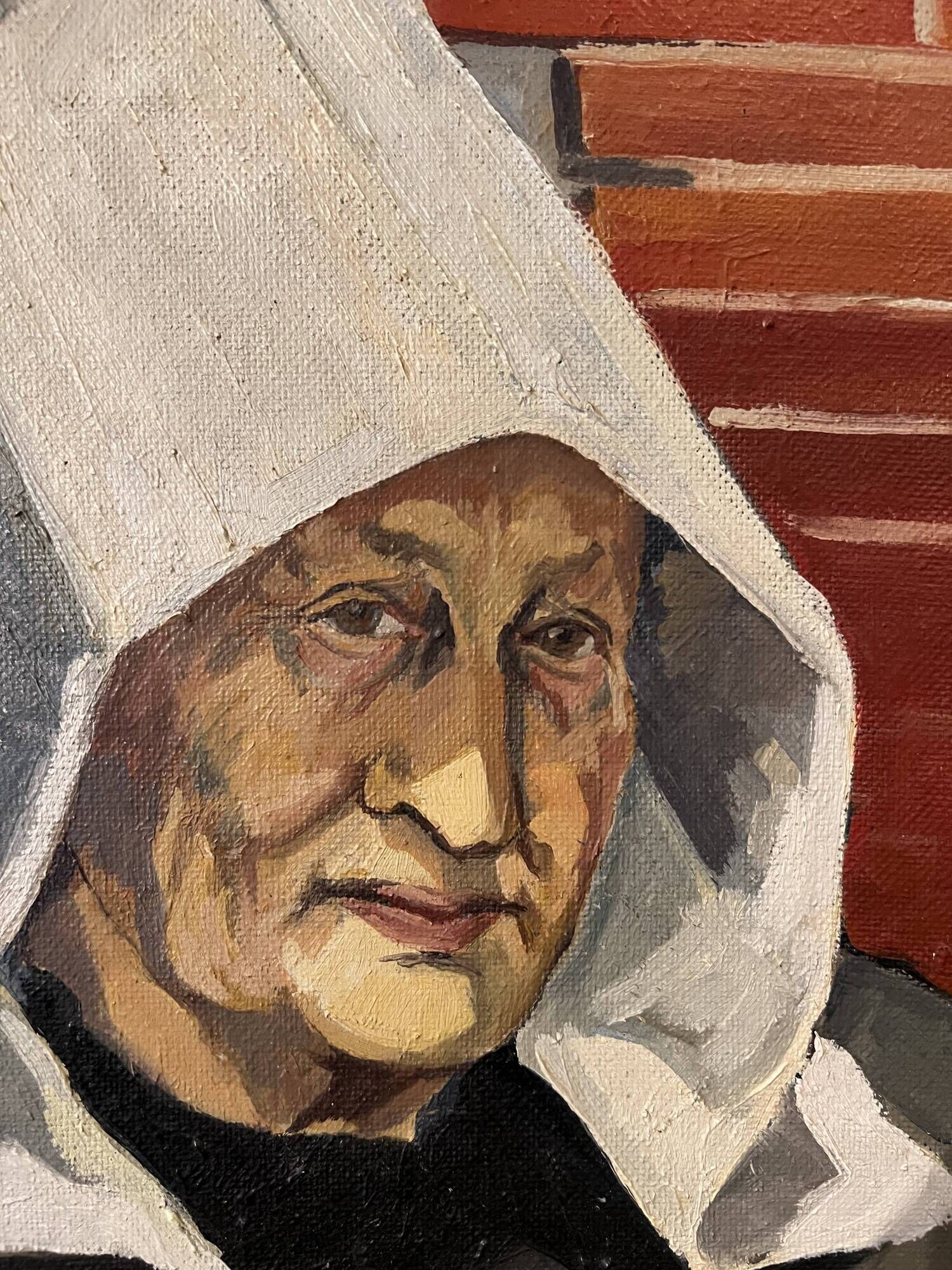 Portrait painting Breton woman with white headdress