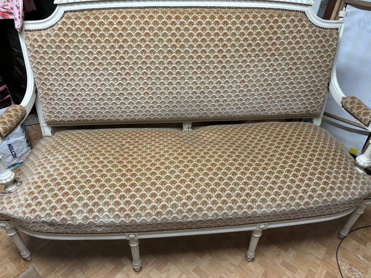 Louis XVI bench, bleached wood, Napoléon III period.