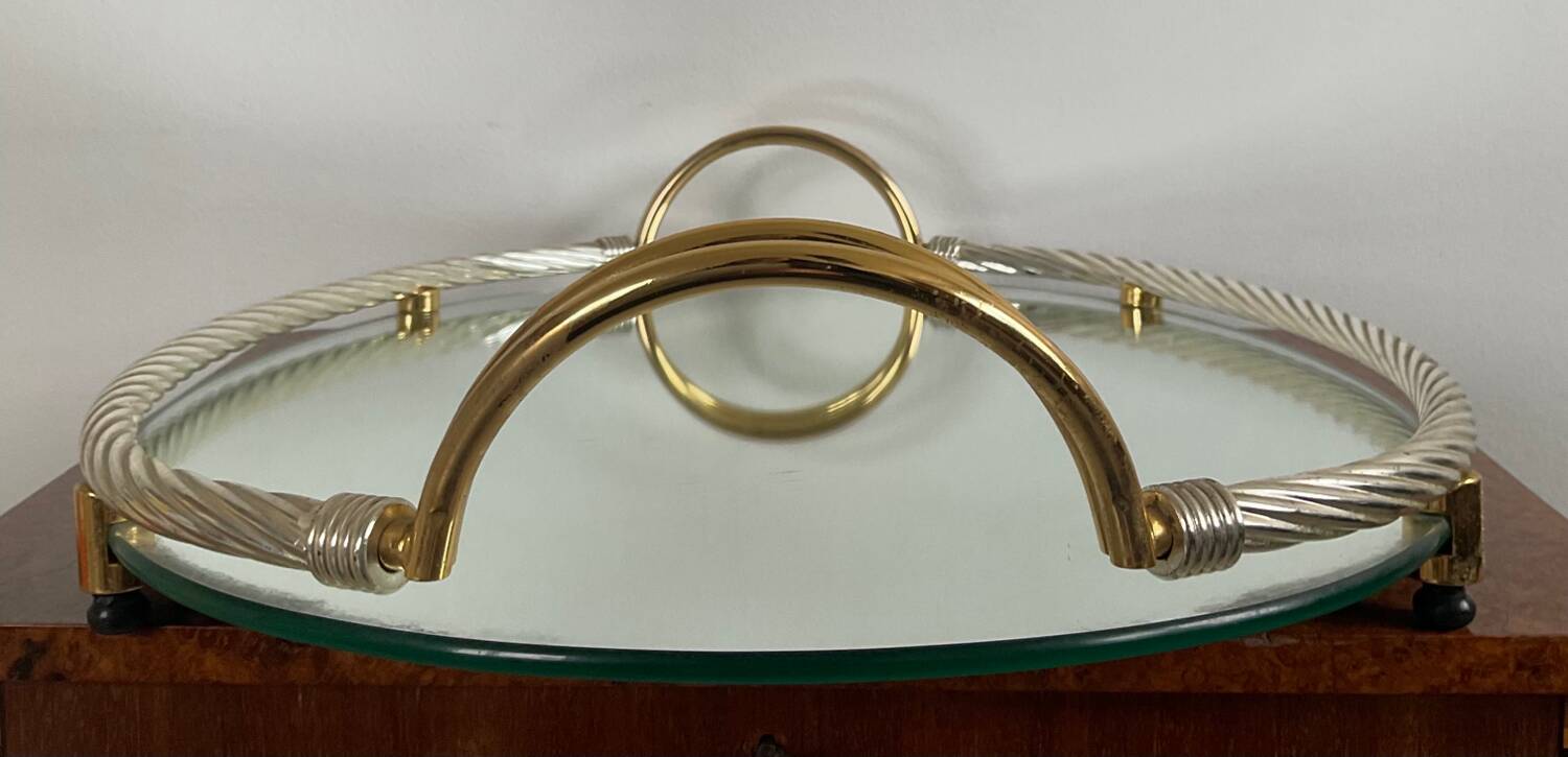 Vintage Italy tray in silver and gold metal