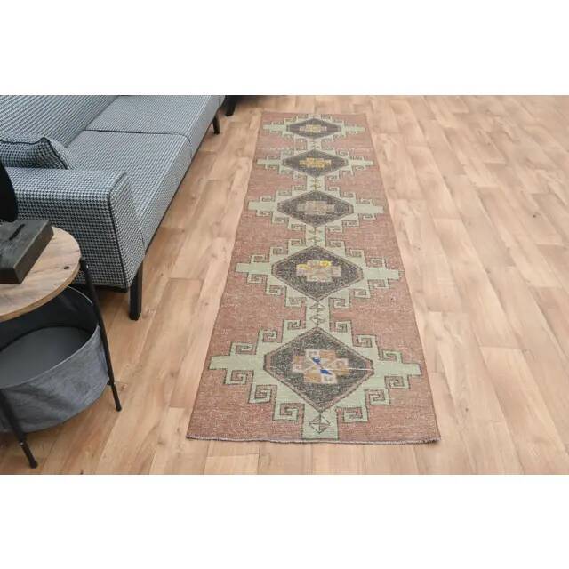 1970s Turkish Oushak Handmade Wool Cotton Orange Runner Rug 84x306