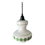 80s pendant light with white and green flower pattern