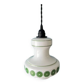 80s pendant light with white and green flower pattern