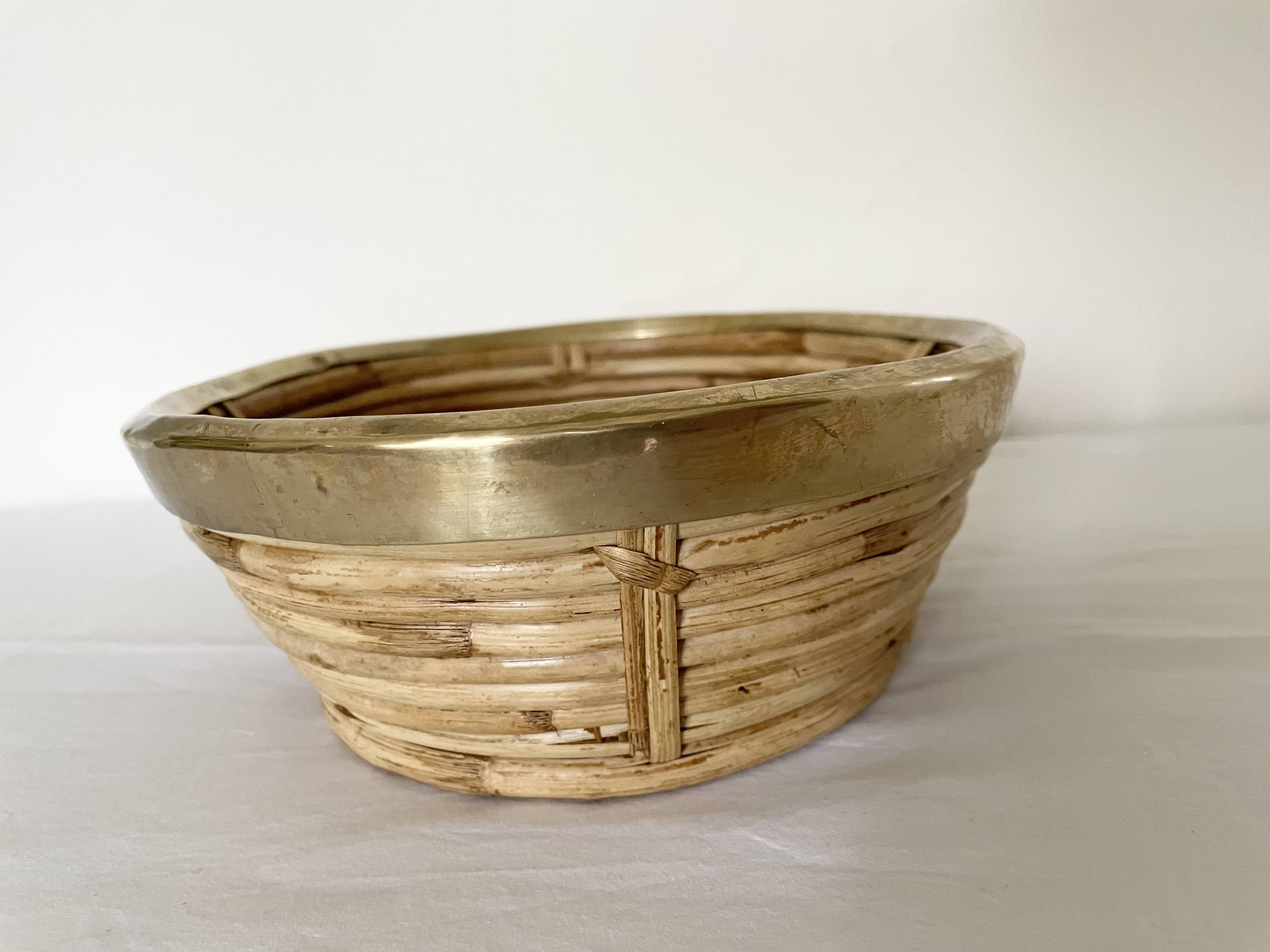 Rattan and gilded brass basket