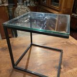 Coffee table end of sofa harness design 1970 metal and glass marked pierre chevalier