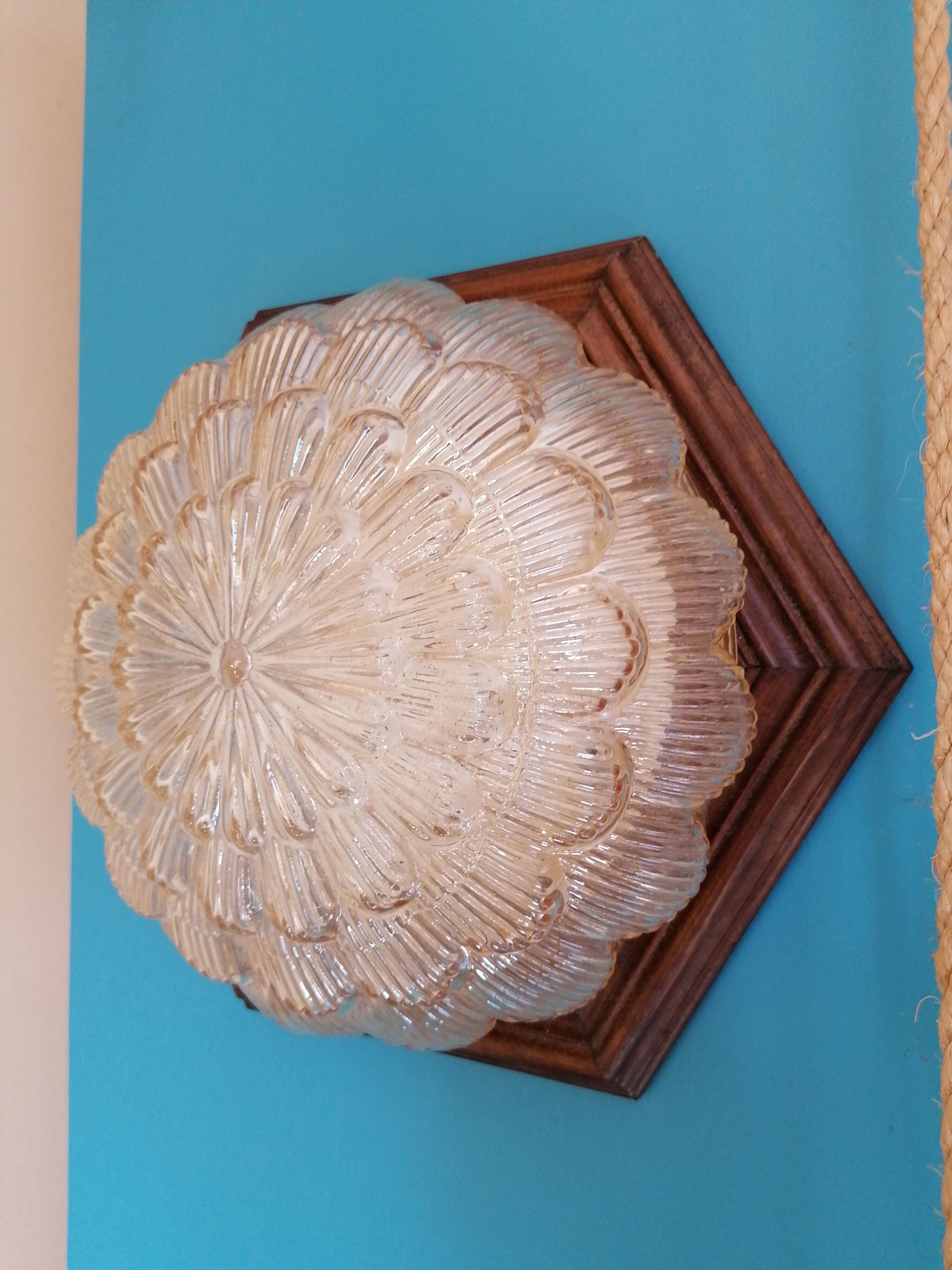 Sconce globe flower molded glass, wood 60s