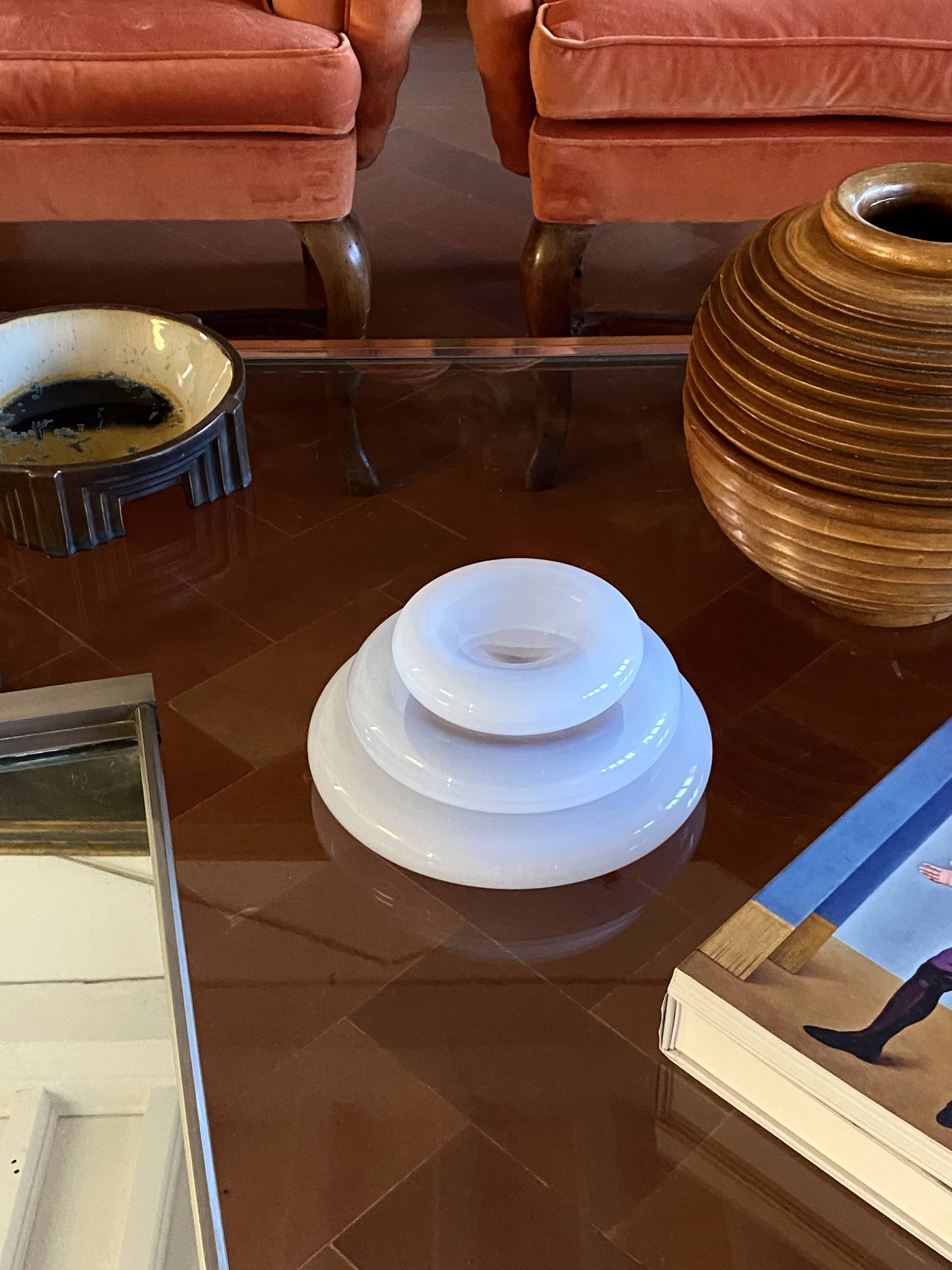 "Pomeri" cloudy crystal centerpiece / vide poche, Eleonore Peduzzi Riva, Vistosi Murano Italy, 1972