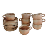 8 antique cups with saucers in stoneware
