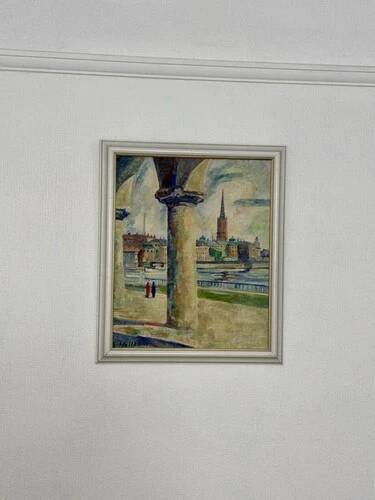 Swedish Oil on Panel “Stockholm Motif” by Emil Hellbom, Vintage & Framed 56×48cm