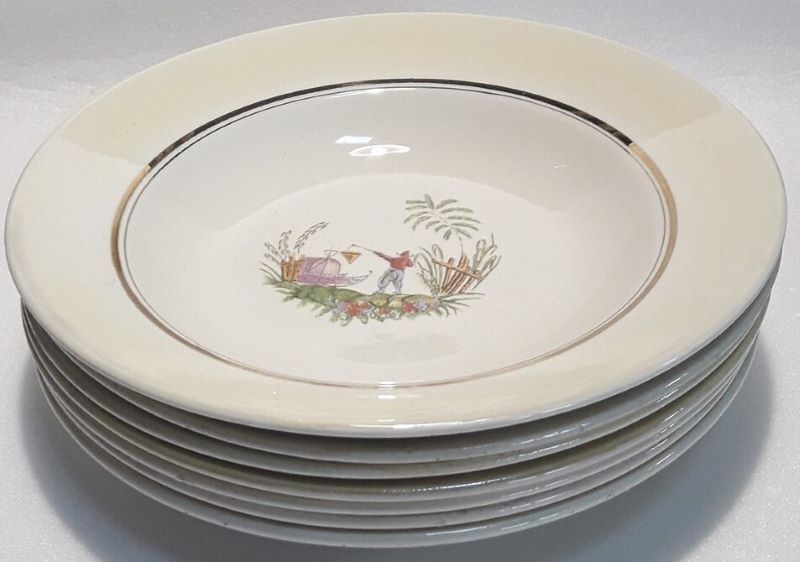 7 hollow plates Gien Japanese decoration France