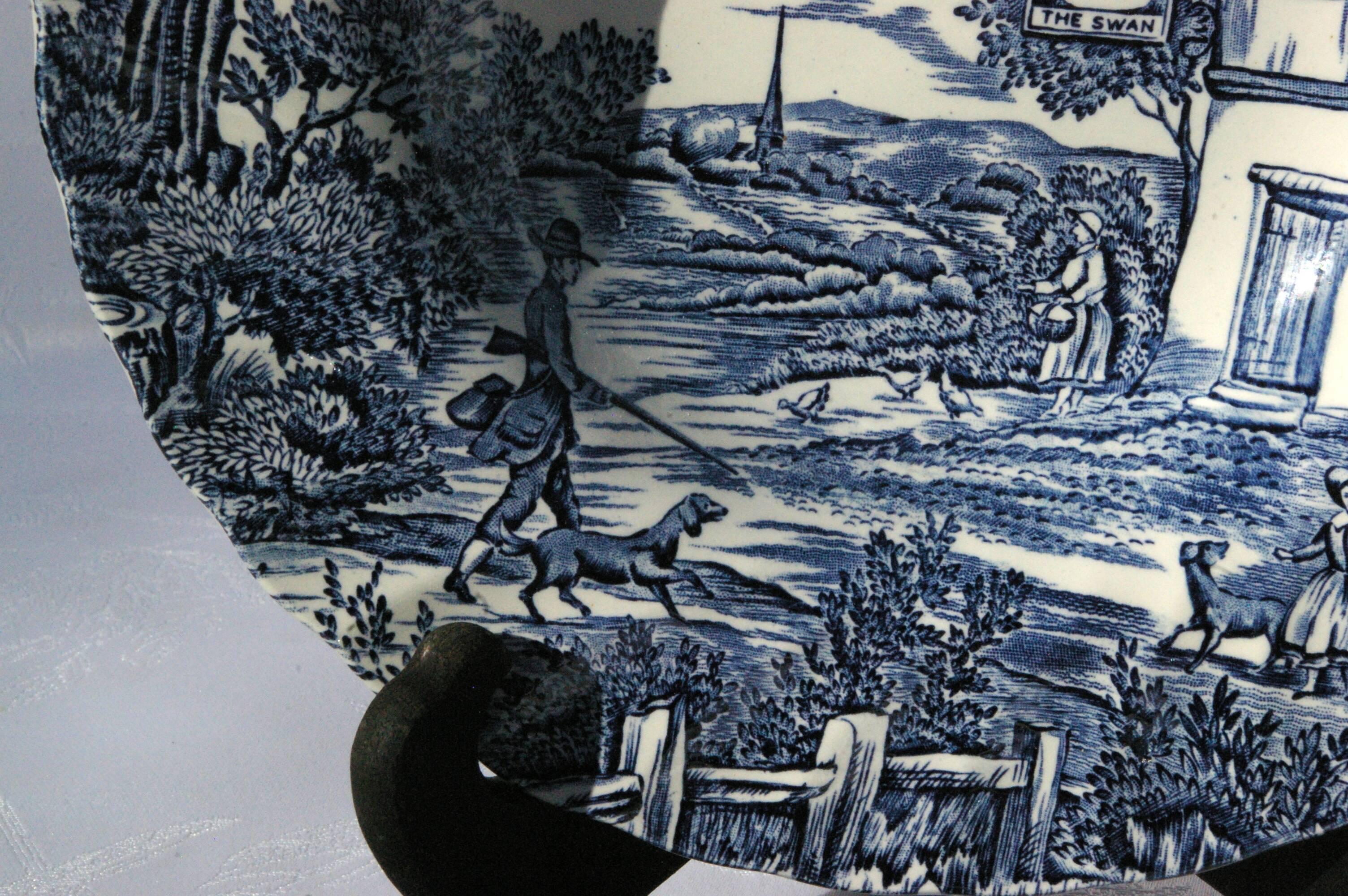 3 Hollow plates in Blue Myott English Earthenware "The Hunter"