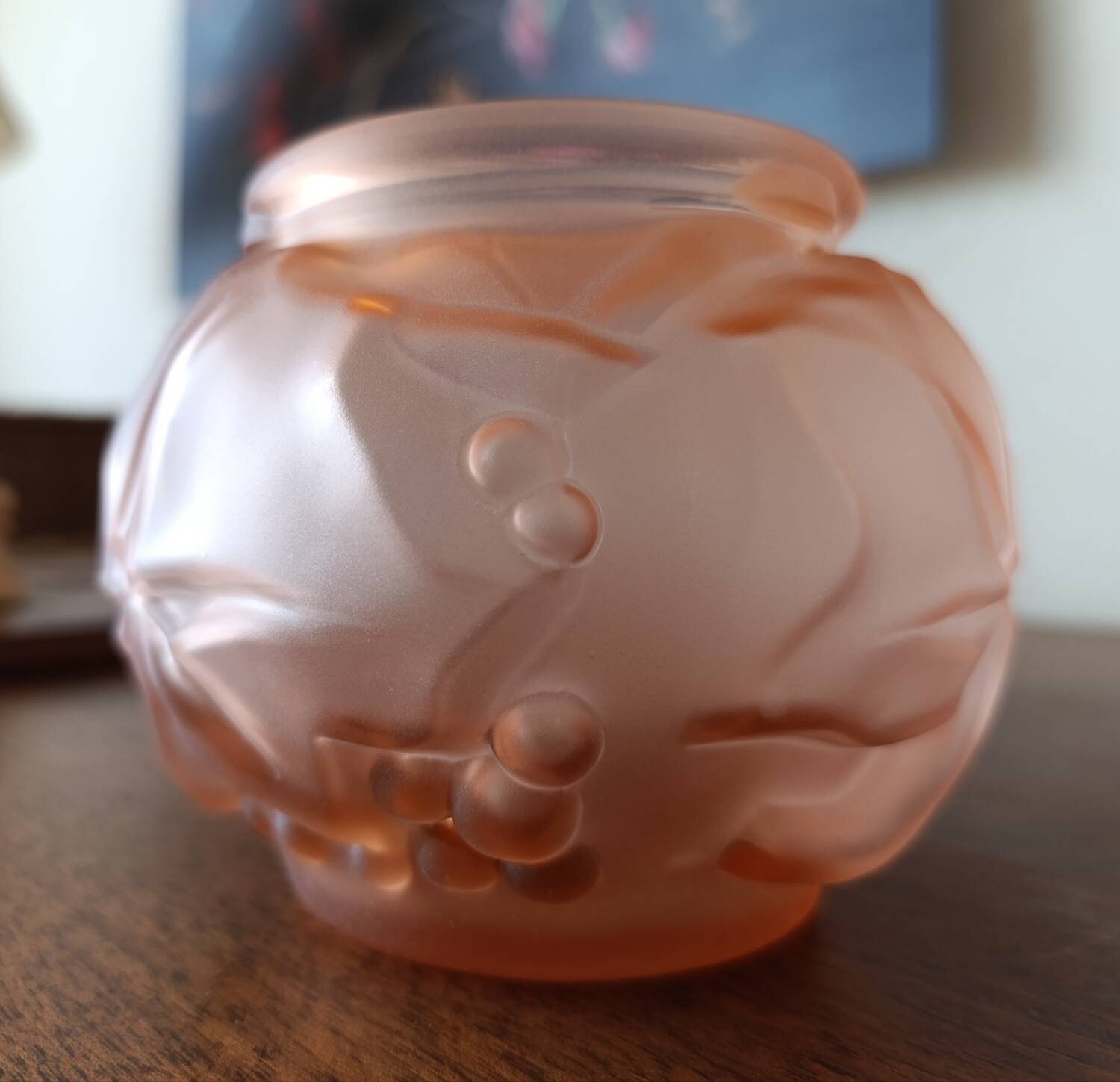 Art Deco pink glass paste ball vase