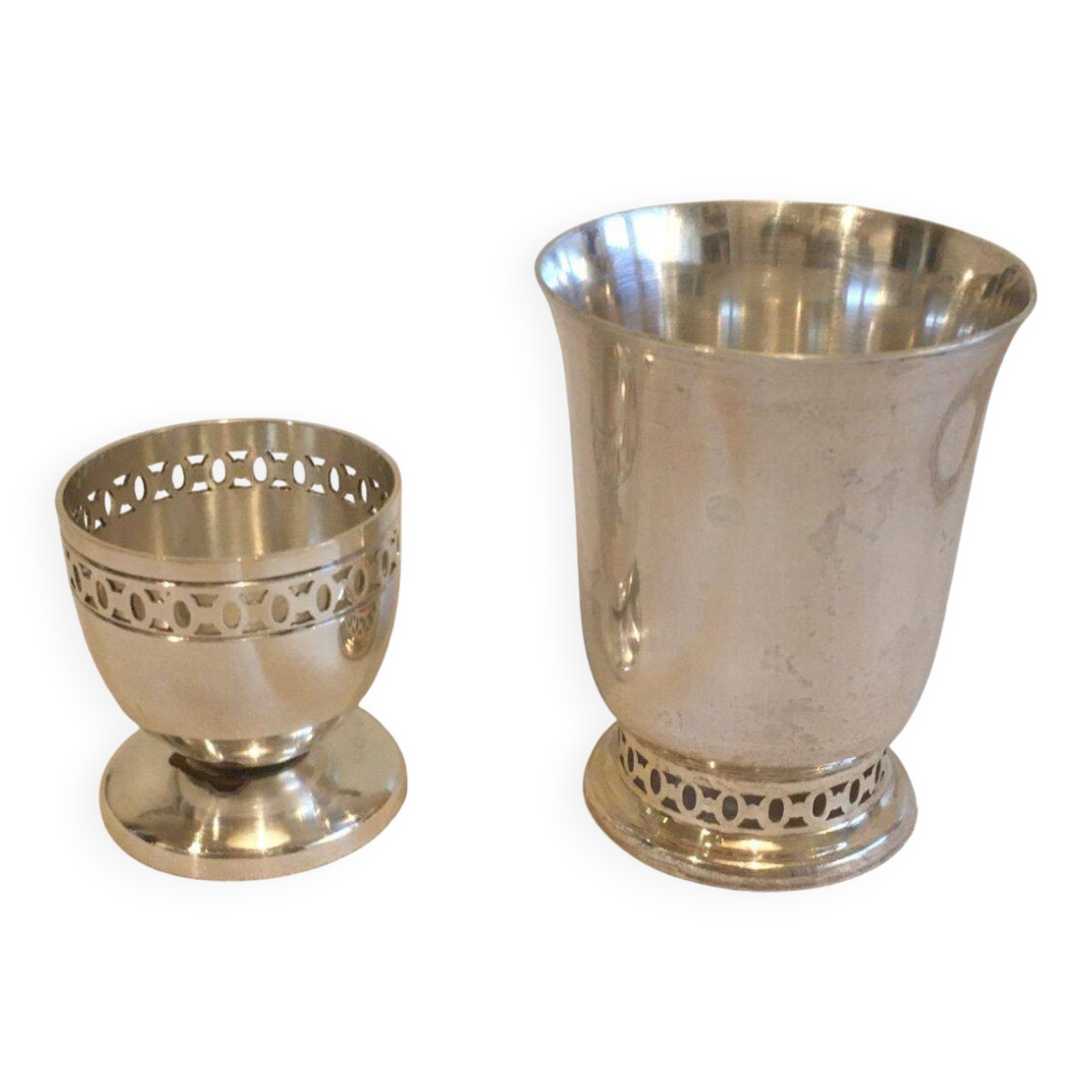 Silver-plated egg cup and tumbler set