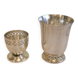 Silver-plated egg cup and tumbler set
