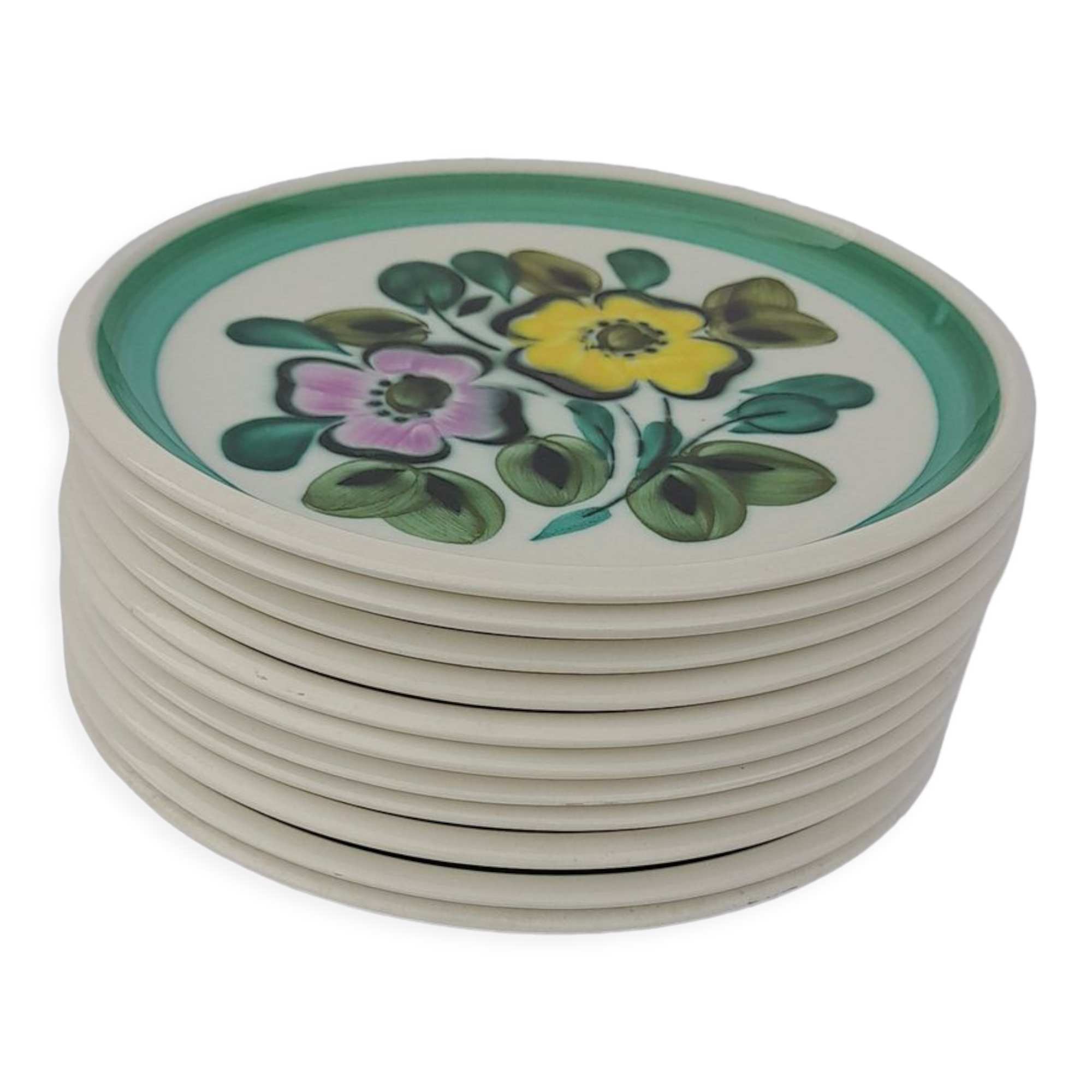 10 tiled dessert plates Boch Belgium