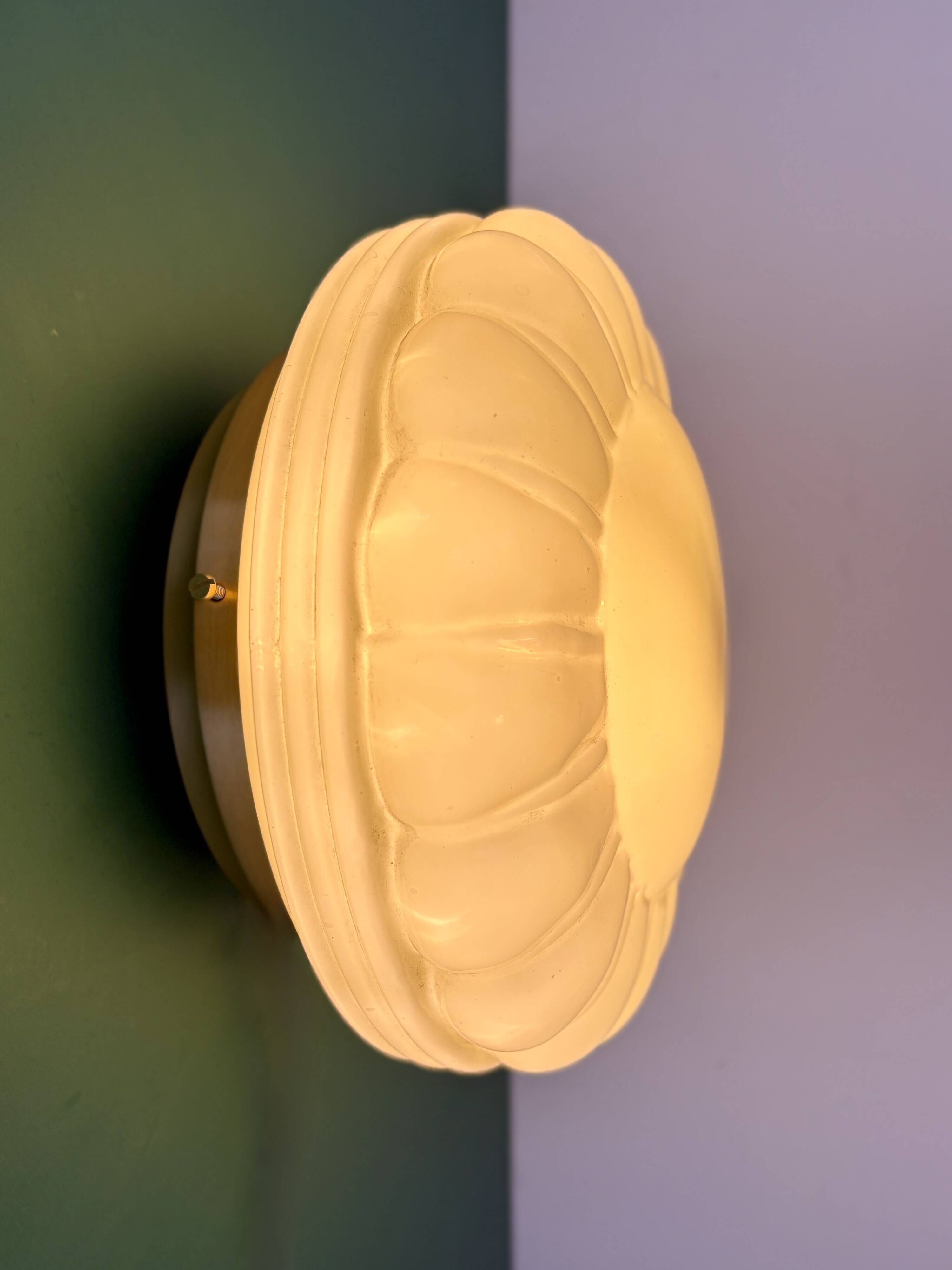 Vintage Art Deco globe wall or ceiling light in yellow opaline.