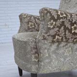 1960s, Danish armchair, light green furniture velour, teak wood legs.