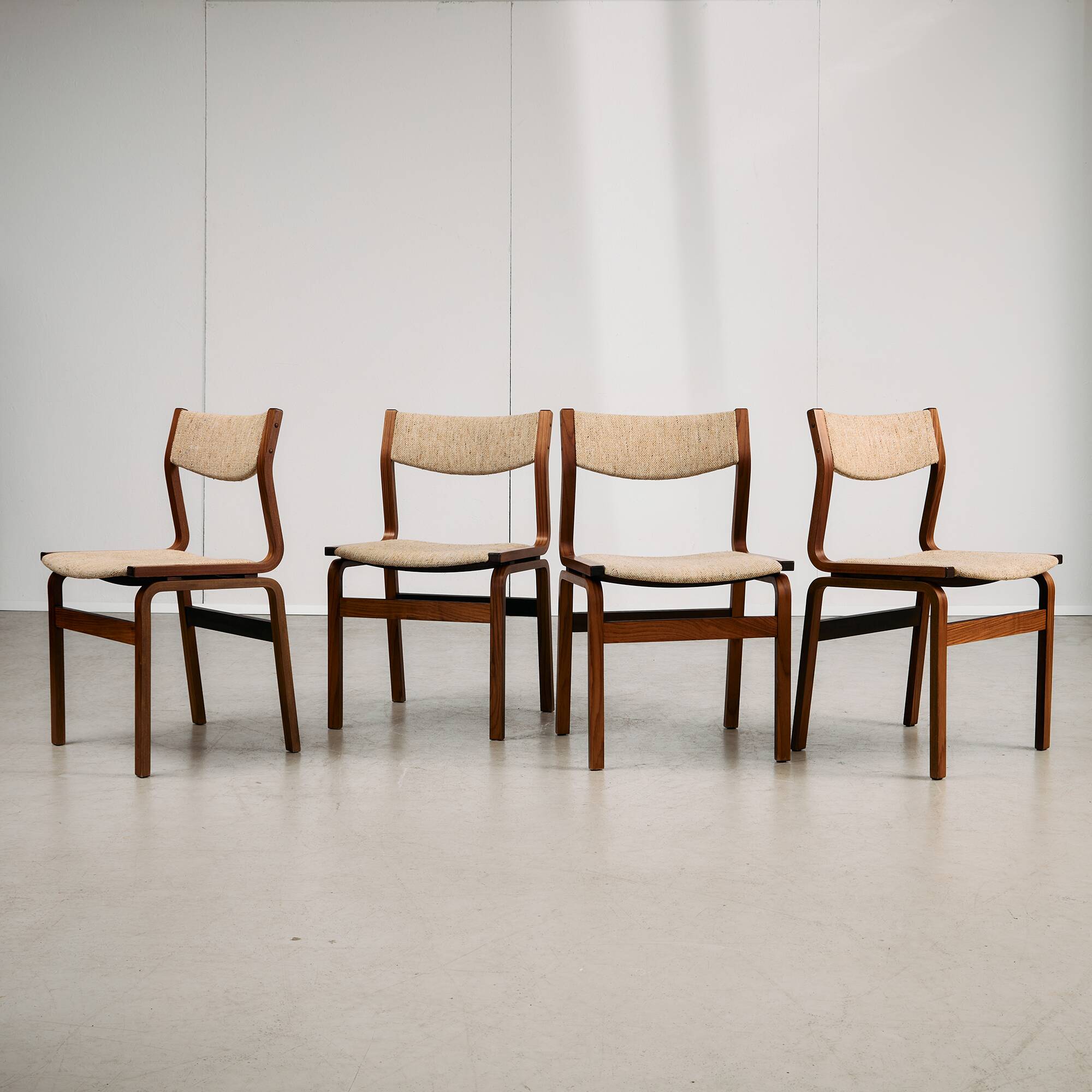 Mid-Century Bentwood Chair Set in Stained Beech with Wool Upholstery