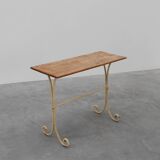 Table de bistrot française du XXe siècle avec base en fonte et plateau en chêne