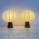 Pair of Goldkant Leuchten cocoon with teak base table lamps, 1970s
