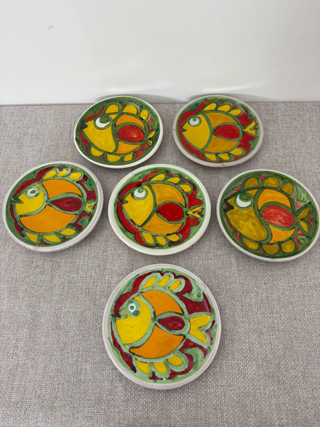 Italian ceramic plate set signed Desimone Italy fish decor 60s vintage