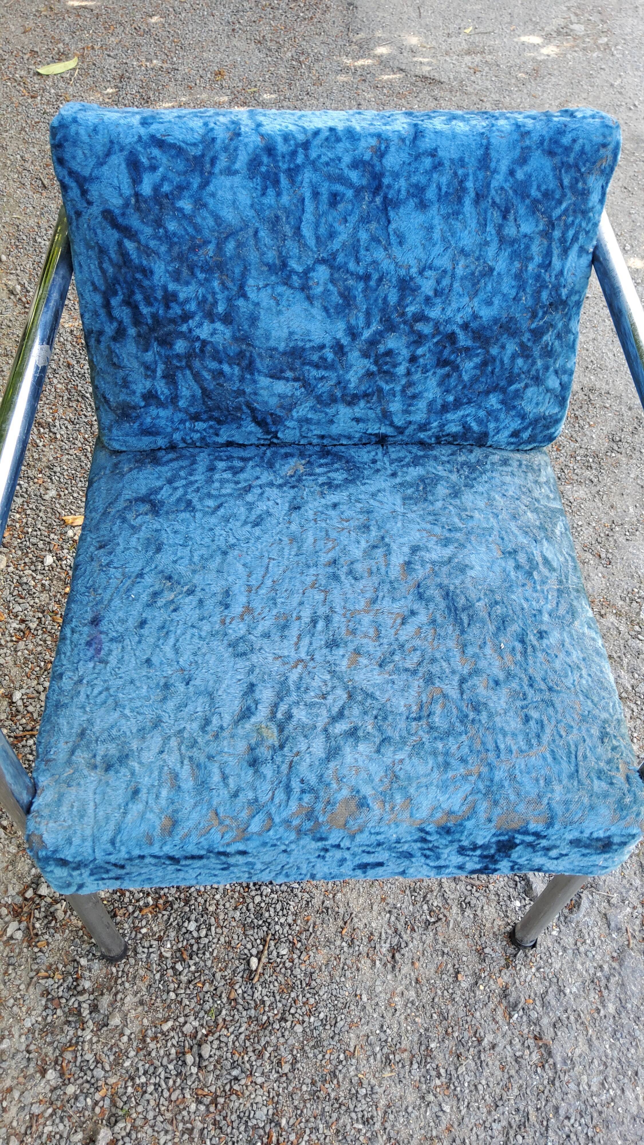 Art deco armchair base chrome tubes back and seat velvet