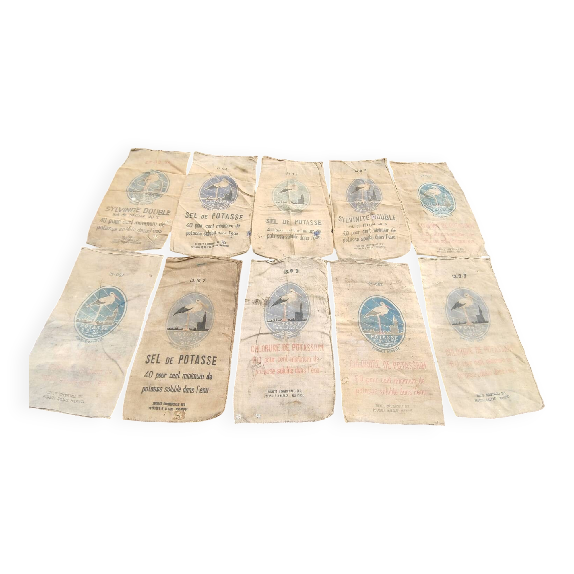 Set of 10 Potasse d'Alsace jute bags